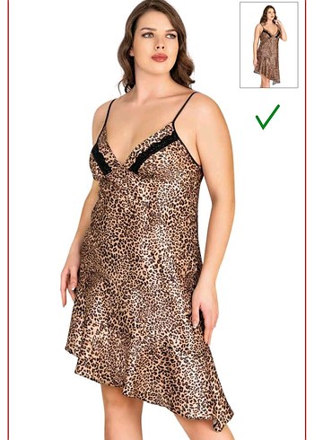 Leopar Desenli Parlak Midi Kadın Gecelik