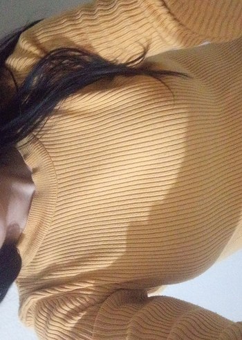 hardal rengi uzun kollu crop kazak - Görsel 4