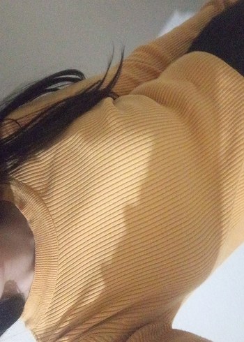 hardal rengi uzun kollu crop kazak - Görsel 3