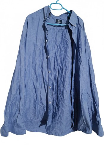 Mavi Keten Uzun Kollu Erkek Gömlek bedeni 42 - Görsel 2