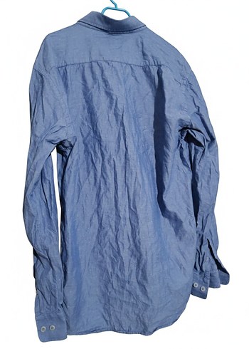 Mavi Keten Uzun Kollu Erkek Gömlek bedeni 42 - Görsel 3