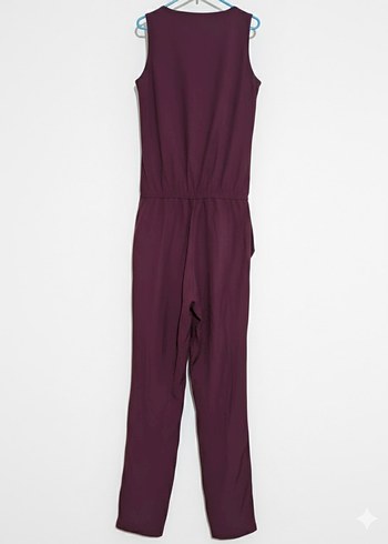 Bordo Düğmeli  Kadın Tulum Kolsuz,belli büzgülü tulum - Görsel 2