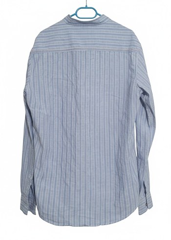 Düğmeli Uzun Kollu Erkek Keten hakim yaka çizgili gömlek - Görsel 3