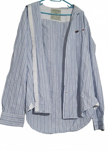 Düğmeli Uzun Kollu Erkek Keten hakim yaka çizgili gömlek - Görsel 2