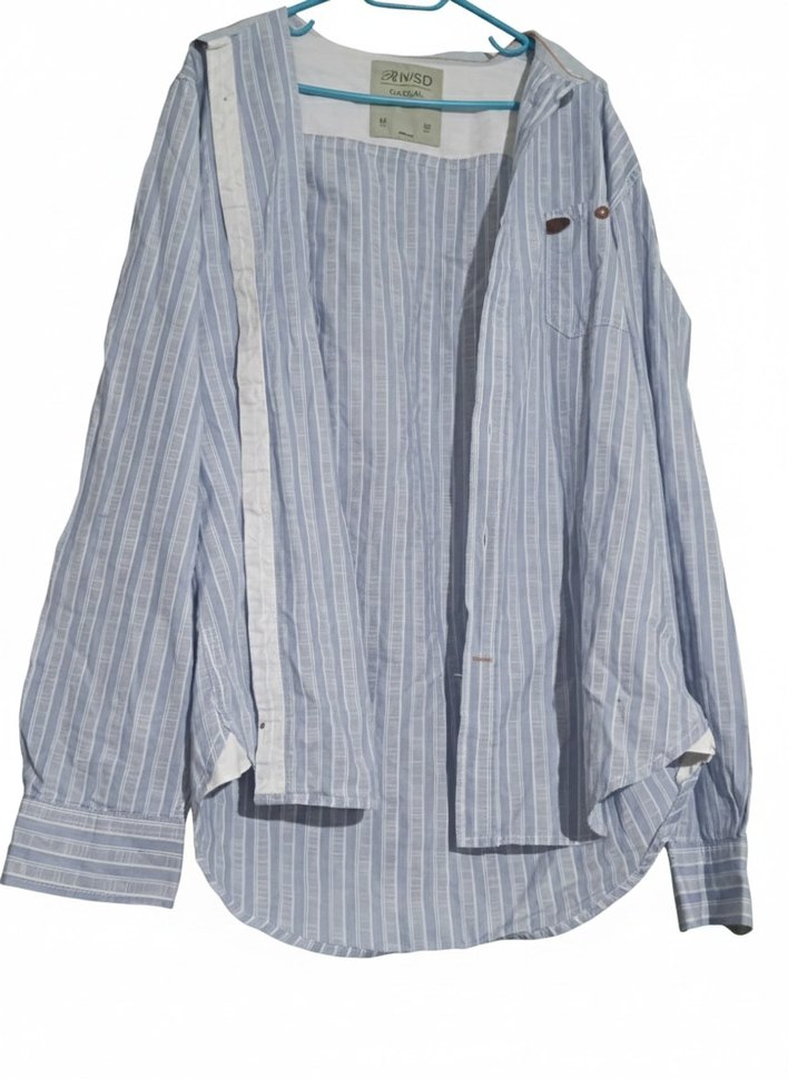 Düğmeli Uzun Kollu Erkek Keten hakim yaka çizgili gömlek - Görsel 2