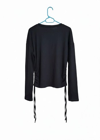 Siyah Uzun Kollu yünlü Sweatshirt ve crop - Görsel 2