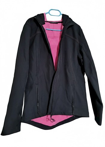 Siyah Fermuarlı Kapüşonlu Kadın  yağmurluk - Görsel 2