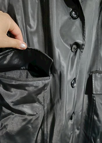 Gri Deri Kadın Ceket Uzun Kesim - Görsel 4