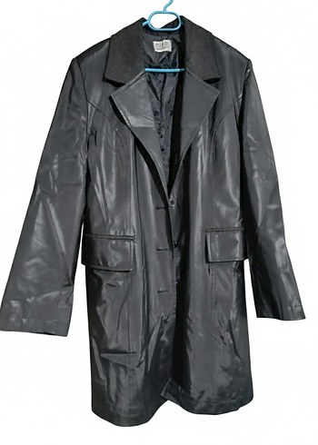 Gri Deri Kadın Ceket Uzun Kesim - Görsel 2