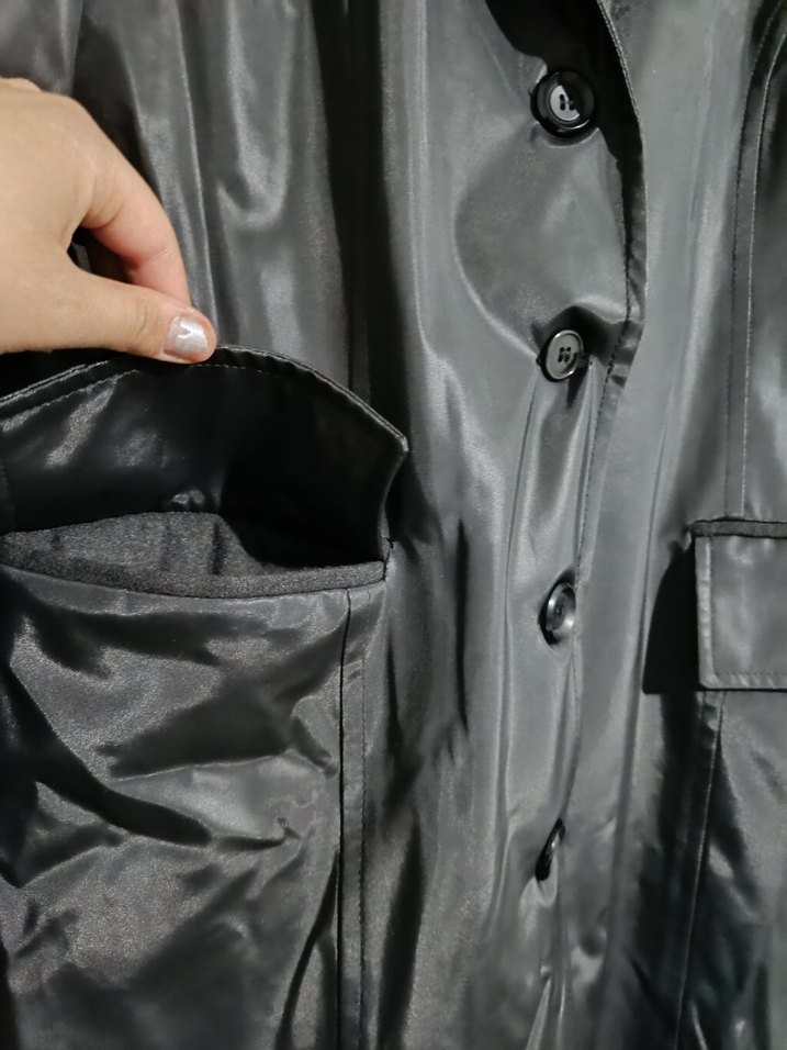 Gri Deri Kadın Ceket Uzun Kesim - Görsel 4