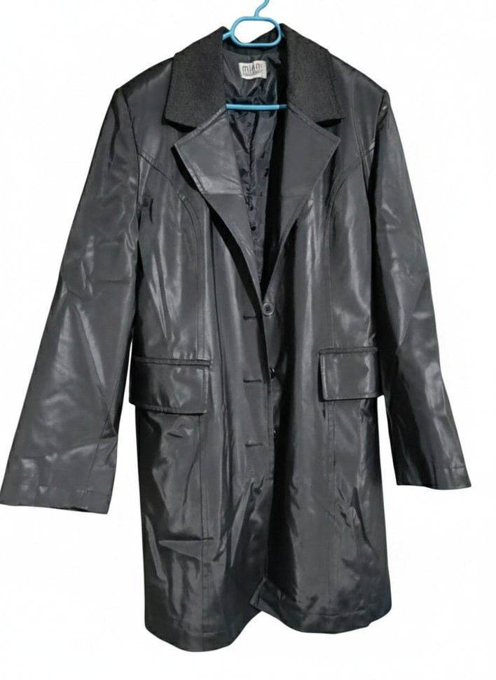 Gri Deri Kadın Ceket Uzun Kesim - Görsel 2