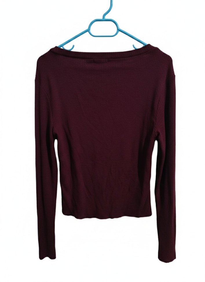 Bordo Uzun Kollu İnce Triko Kadın Kazak - Görsel 2