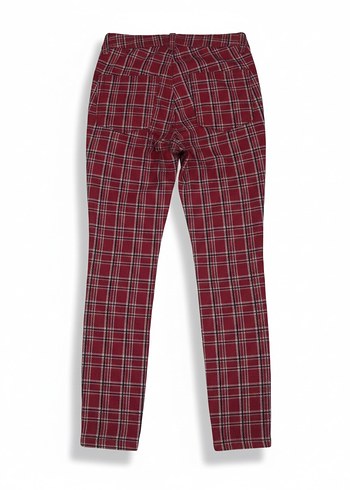 Bordo Ekose Piliseli Kız  Kumaş Pantolon - Görsel 2
