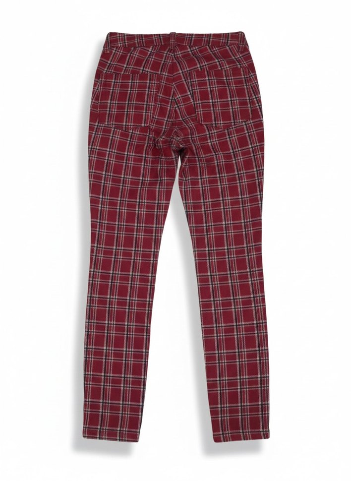 Bordo Ekose Piliseli Kız  Kumaş Pantolon - Görsel 2