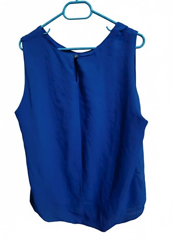 Mavi V Yaka Kolsuz Salaş Bluz - Görsel 2