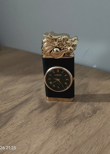 Altın Renkli Masa Saati Ejderha Tasarımlı - Görsel 2