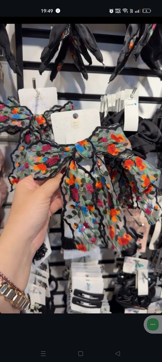 Beyaz Nakışlı Bohem Fiyonk Saç Tokası - Görsel 3