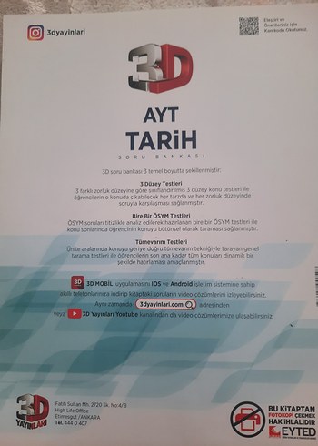 Beden AYT Tarih Soru Bankası 3D Yayınları
