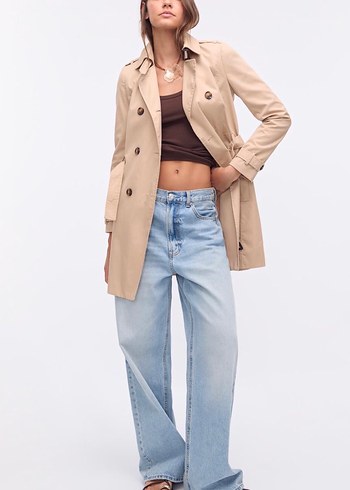 Bej Kadın Midi Denim Trençkot