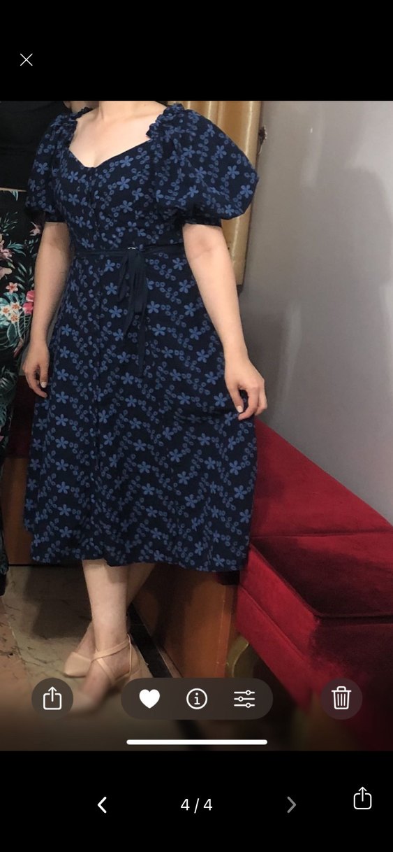 V Yaka Kemerli Lacivert Midi Boy Elbise - Görsel 4