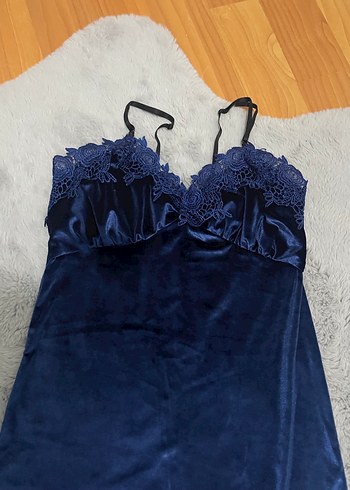 Lacivert Kadife Midi Gecelik - Görsel 2