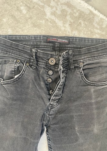 Düğmeli Gri Erkek Kot Pantolon - Görsel 2