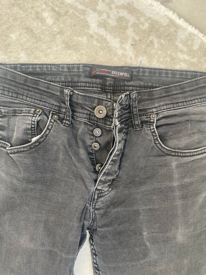 Düğmeli Gri Erkek Kot Pantolon - Görsel 2