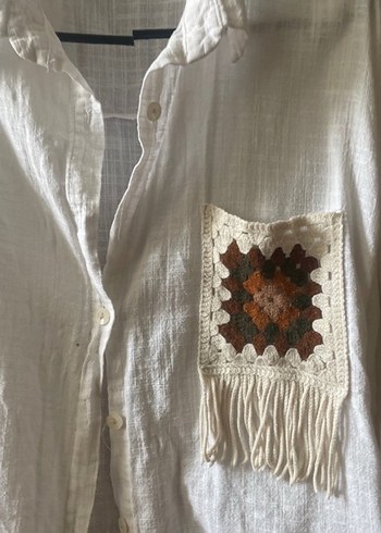 Bohem Düğmeli Kısa Kollu Keten Gömlek - Görsel 4