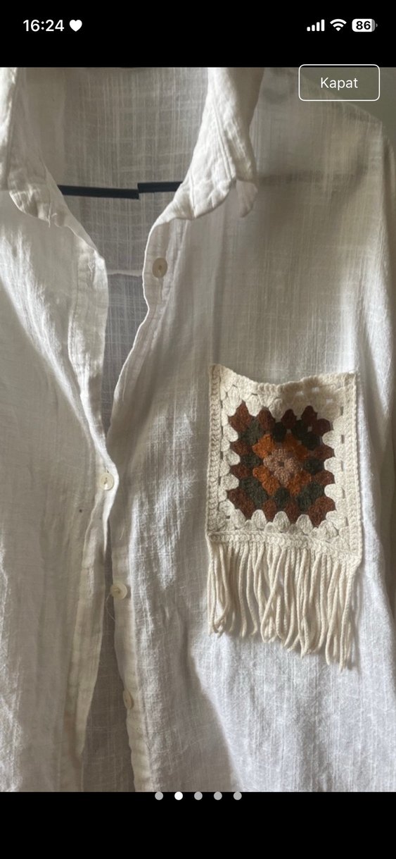 Bohem Düğmeli Kısa Kollu Keten Gömlek - Görsel 4