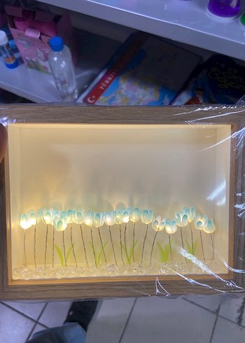 Ikea Mavi Çiçekli Ahşap Çerçeve led ışıklı