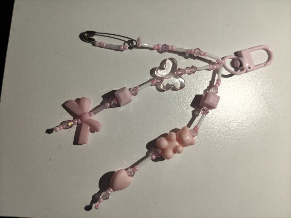 Pembe Boncuklu Kadın Anahtarlık,charm - Görsel 3