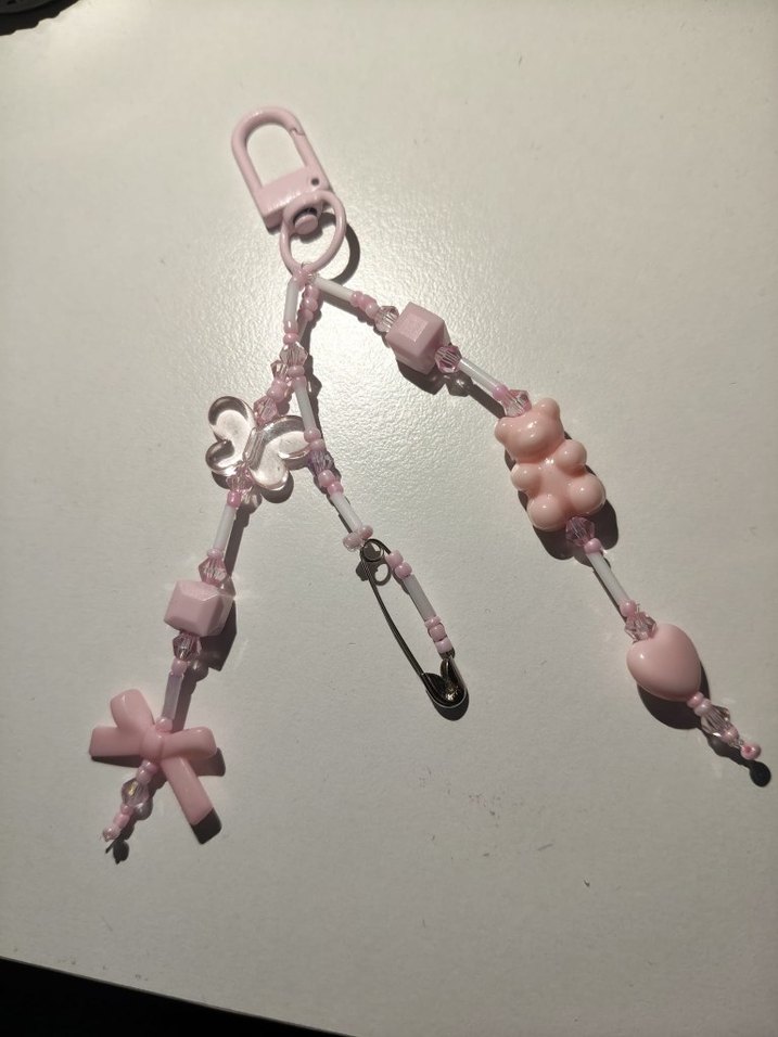 Pembe Boncuklu Kadın Anahtarlık,charm - Görsel 2