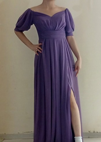 Uzun Turkuaz Drapeli Abiye Elbise - Görsel 2