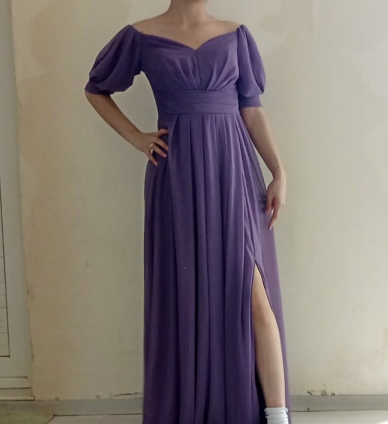 Uzun Turkuaz Drapeli Abiye Elbise - Görsel 2