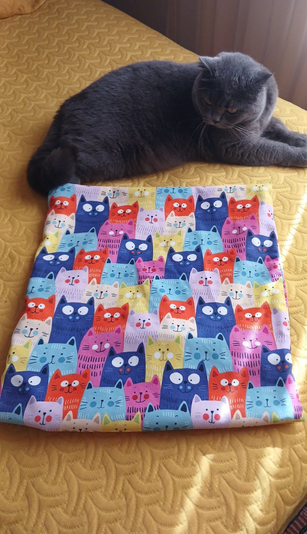 Çok Renkli Kedi Baskılı  Kırlet Kılıfı - Görsel 5