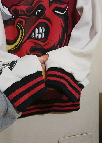 MAÇA BOĞALI KOLEC CEKET Bordo Beyaz Baskılı Kadın Spor Ceket - Görsel 3