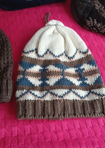 Kahverengi Örgü Kadın Bere CEFAKS Nakışlı - Görsel 2