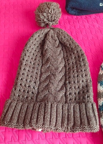 Kahverengi Örgü Kadın Bere CEFAKS Nakışlı - Görsel 4