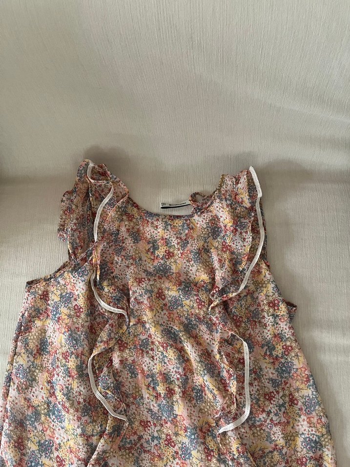 Bohem Çok Renkli V Yaka Fırfırlı Bluz - Görsel 4