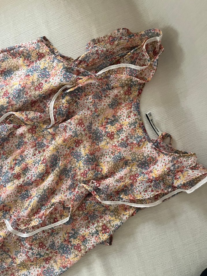 Bohem Çok Renkli V Yaka Fırfırlı Bluz - Görsel 2