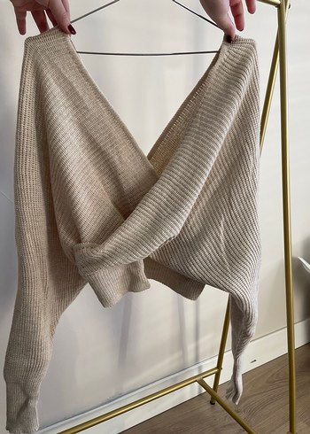 Bej Örgü Kadın Triko Bluz - Görsel 2