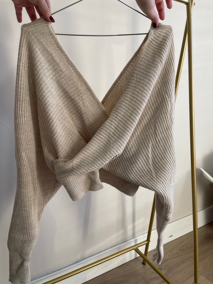 Bej Örgü Kadın Triko Bluz - Görsel 2