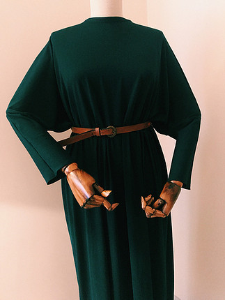 Zara Zümrüt yeşili yarasa kollu salaş elbise