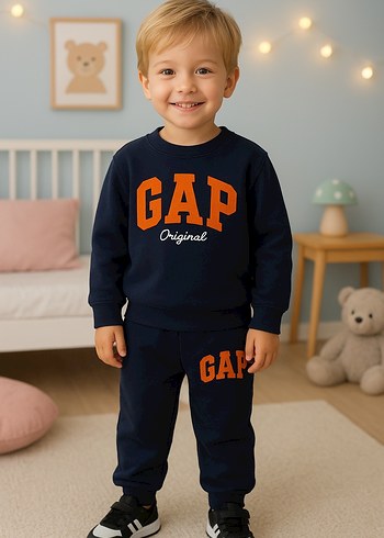 GAP Erkek Lacivert Baskılı Sweatshirt ve Eşofman Takımı 3-10 yaş - Görsel 2