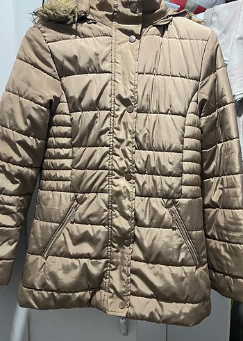 Bej Kadın Kürklü Kışlık Mont - Görsel 3