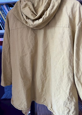 Sarı Kapüşonlu Kadın Keten Ceket - Görsel 4