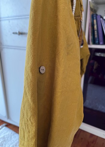 Sarı Kapüşonlu Kadın Keten Ceket - Görsel 5