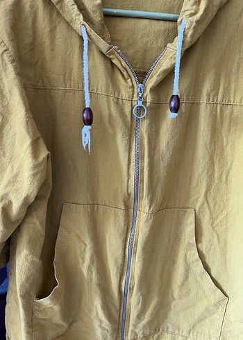 Sarı Kapüşonlu Kadın Keten Ceket - Görsel 6