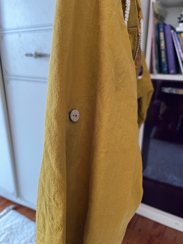 Sarı Kapüşonlu Kadın Keten Ceket - Görsel 5