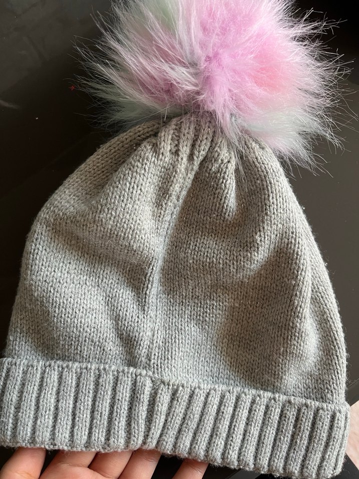 Gri İşlemeli Ponponlu Örgü Çocuk Bere - Görsel 2